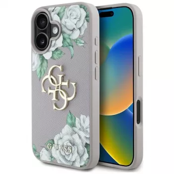 Guess Grained Roses Big 4G Logo Case voor Apple iPhone 16 - paars