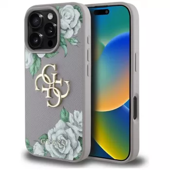 Guess Grained Roses Big 4G Logo Case voor Apple iPhone 16 Pro Max - paars