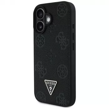 Guess Grained Hot Stamp Peony Triangle Logo MagSafe Case voor iPhone 16 (zwart)