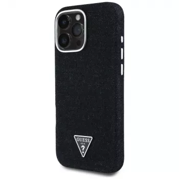 Guess Denim Triangle Logo MagSafe Case voor Apple iPhone 16 Pro, zwart