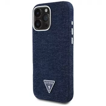 Guess Denim Triangle Logo MagSafe Case voor Apple iPhone 16 Pro Max blauw