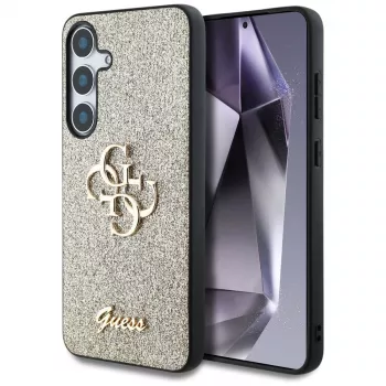 Guess Fixed Glitter Big 4G Metal Logo Back Cover voor Samsung Galaxy S25 - goud