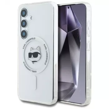 Karl Lagerfeld Button Choupette Head Printed Logo MagSafe Case voor Samsung Galaxy S25+ wit