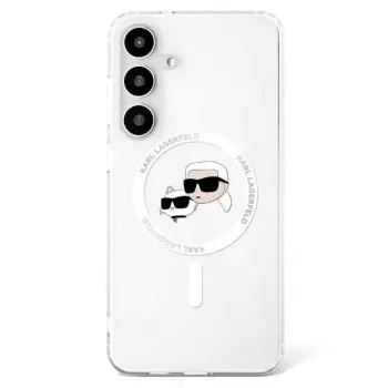 KARL LAGERFELD Button Karl & Choupette Heads Printed Logo MagSafe Case voor Samsung Galaxy S25 wit