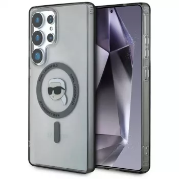 KARL LAGERFELD Button Karl Head Printed Logo MagSafe-hoesje voor Samsung Galaxy S25 Ultra zwart