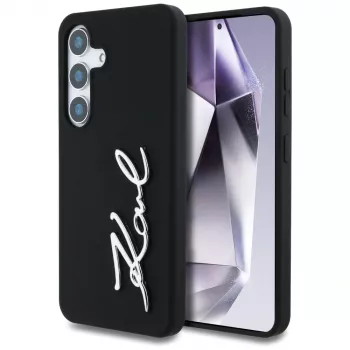 KARL LAGERFELD Silicone Metal Signature Logo-hoesje voor Samsung Galaxy S25, zwart