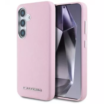 Karl Lagerfeld Saffiano FullWrapped Elongated Metal Logo MagSafe-hoesje voor Samsung Galaxy S25 roze