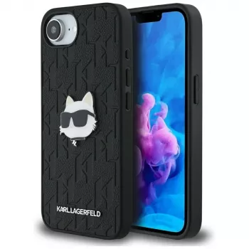 KARL LAGERFELD Monogram Choupette Head Pin-hoesje voor iPhone 16e / 17e zwart