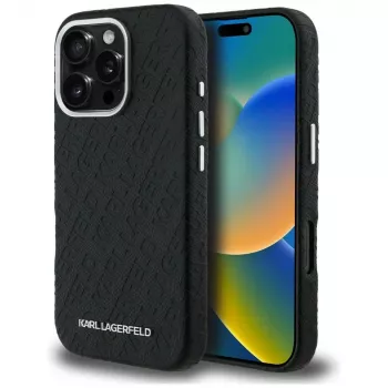 KARL LAGERFELD FW Stamped Karl MagSafe Case voor iPhone 16 Pro, zwart