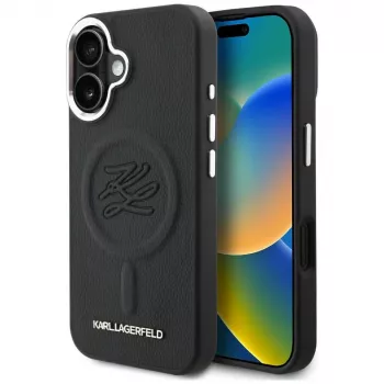 Karl Lagerfeld Initial & Metal Logo MagSafe Case voor Apple iPhone 16, zwart