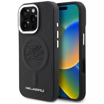 Karl Lagerfeld Initial & Metal Logo MagSafe Case voor iPhone 16 Pro, zwart