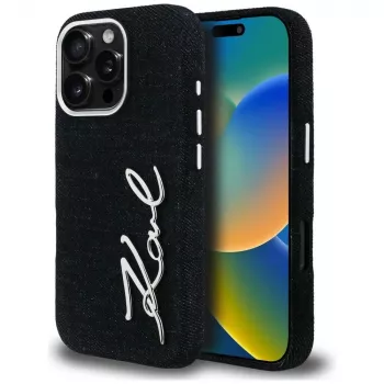 Karl Lagerfeld FW Jeans Signature Logo Case voor iPhone 16 Pro, zwart
