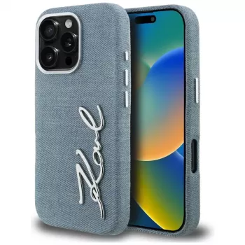 Karl Lagerfeld FW Jeans Signature Logo Case voor iPhone 16 Pro, blauw