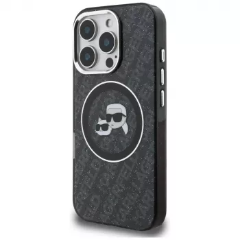 Karl Lagerfeld IML Glitter Karl & Choupette Heads Logo MagSafe Case voor Apple iPhone 16 Pro, zwart