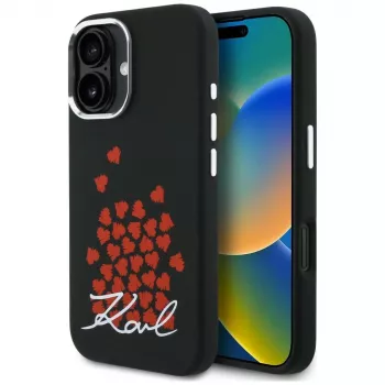 KARL LAGERFELD Silicone Heart SignLogo MagSafe Case voor Apple iPhone 16 - zwart