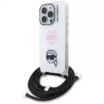 KARL LAGERFELD IML Crossbody Case voor iPhone 16 Pro Max, wit, Karl & Choupette Head Design