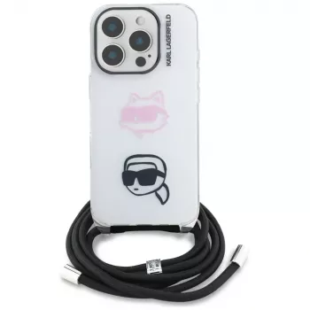 KARL LAGERFELD IML Crossbody Case voor iPhone 16 Pro Max, wit, Karl & Choupette Head Design