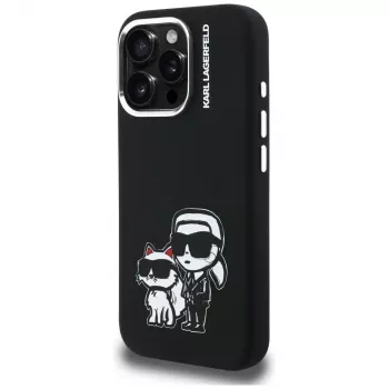 KARL LAGERFELD Silicone Karl & Choupette Sketch MagSafe Case voor Apple iPhone 16 Pro, zwart