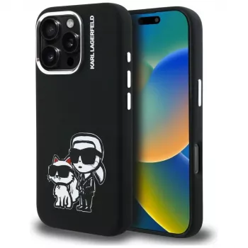 KARL LAGERFELD Silicone Karl & Choupette Sketch MagSafe Case voor Apple iPhone 16 Pro Max, zwart