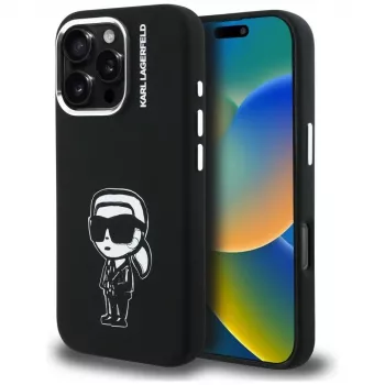KARL LAGERFELD Silicone Karl Sketch MagSafe Case voor Apple iPhone 16 Pro Max, zwart