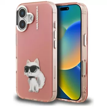 Karl Lagerfeld IML Aquarelle Choupette & Logo Phone Case voor iPhone 16, roze