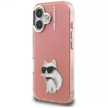 Karl Lagerfeld IML Aquarelle Choupette & Logo Phone Case voor iPhone 16, roze