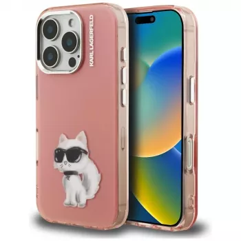Karl Lagerfeld IML Aquarelle Choupette & Logo Case voor Apple iPhone 16 Pro, roze