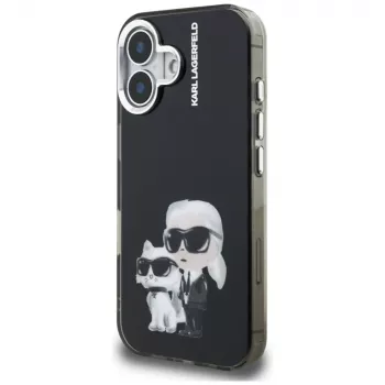 KARL LAGERFELD IML Aquarelle Karl & Choupette & Logo Back Cover voor Apple iPhone 16, zwart