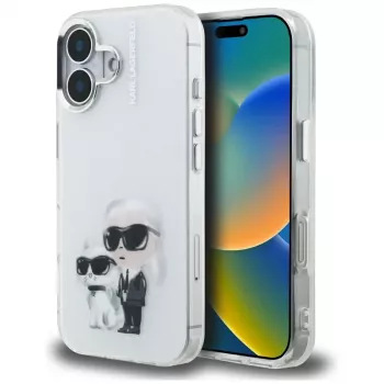 Karl Lagerfeld IML Aquarelle Karl & Choupette & Logo Case voor Apple iPhone 16, wit