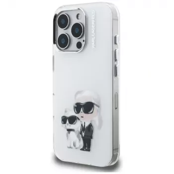Karl Lagerfeld IML Aquarelle Karl & Choupette & Logo Back Cover voor Apple iPhone 16 Pro, wit