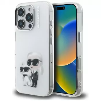 Karl Lagerfeld IML Aquarelle Karl & Choupette & Logo Case voor iPhone 16 Pro Max wit