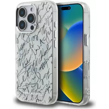 KARL LAGERFELD IML Karl ScriptPattern MagSafe Case voor Apple iPhone 16 Pro Max - wit
