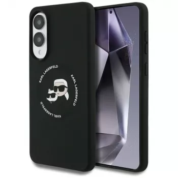 KARL LAGERFELD Silicone Double Heads and Circle MagSafe Case voor Samsung Galaxy S25 Edge, zwart