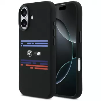 BMW M Silicon Horizontal Line MagSafe-hoesje voor Apple iPhone 17, zwart