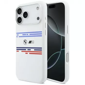 BMW M Silicon Horizontal Line MagSafe-hoesje voor iPhone 17 Pro Max, wit