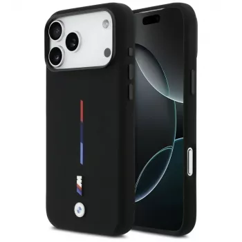 BMW M Silicon Tricolor Line MagSafe-hoesje voor Apple iPhone 17 Pro Max, zwart