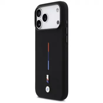 BMW M Silicon Tricolor Line MagSafe-hoesje voor Apple iPhone 17 Pro Max, zwart