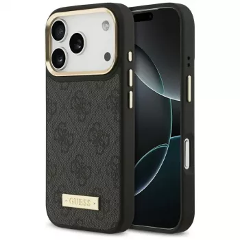 Guess 4G Logo Plate MagSafe-hoesje voor Apple iPhone 15 Pro, zwart