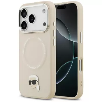 KARL LAGERFELD Karl Pin MagSafe Back Cover voor Apple iPhone 15 Pro Max, beige