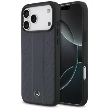 Mercedes Leder Lorbeerblätter Streifen MagSafe-hoesje voor iPhone 17 Pro Max blauw
