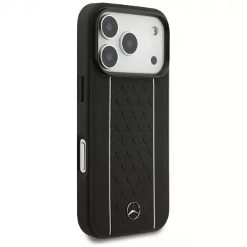 Mercedes Leather Star Pattern Stripes MagSafe-hoesje voor iPhone 17 Pro zwart