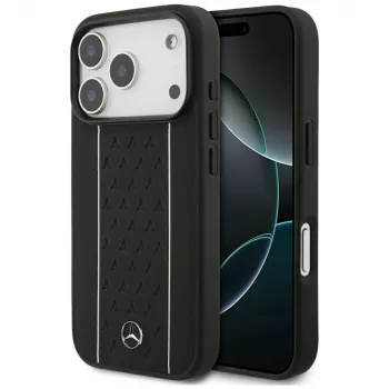 Mercedes Leather Star Pattern Stripes MagSafe-hoesje voor iPhone 17 Pro zwart