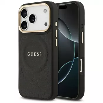 Guess Peony Hot Stamp MagSafe-hoesje voor Apple iPhone 17 Pro, zwart