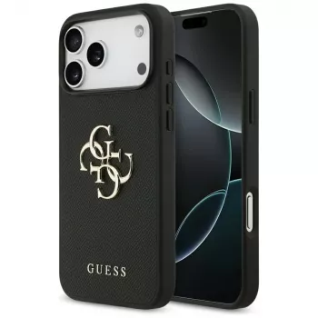 Guess Grained Big 4G & Classic Logo Back Cover voor iPhone 17 Pro Max, zwart