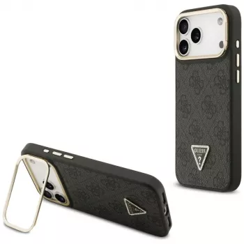 Guess 4G PU Triangle Logo & Stand Camera Magsafe Case voor iPhone 17 Pro Max zwart