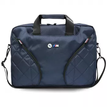 BMW Nylon Laptop Messenger Bag with Metal Logo, marineblauw, 16 inch