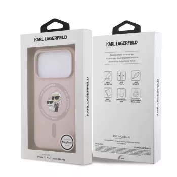 KARL LAGERFELD siliconen case voor Apple iPhone 17 Pro met MagSafe en ringhouder, roze, Karl & Choupette collectie