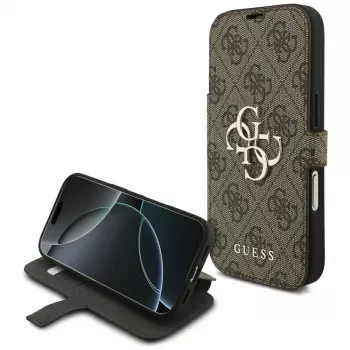 Guess Book 4G Metal Logo case voor Apple iPhone 17 Pro, bruin