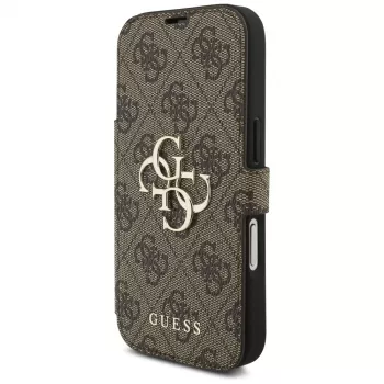 Guess Book 4G Metal Logo case voor Apple iPhone 17 Pro, bruin
