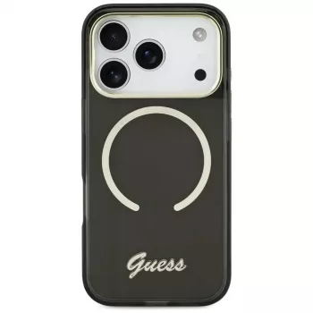 Guess IML Script Metal MagSafe-hoesje voor Apple iPhone 17, zwart